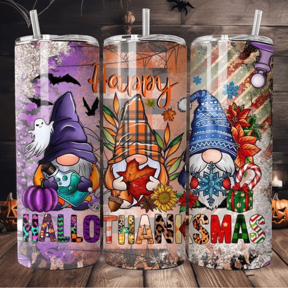 Happy HALLOTHANKSMAS 20oz handmade skinny tumbler